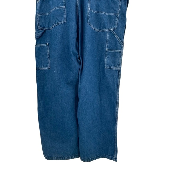 Unisex Big Smith Bib Overalls Workwear Oversized 100% Cotton Medium Wash Blue 44 - Picture 10 of 13
